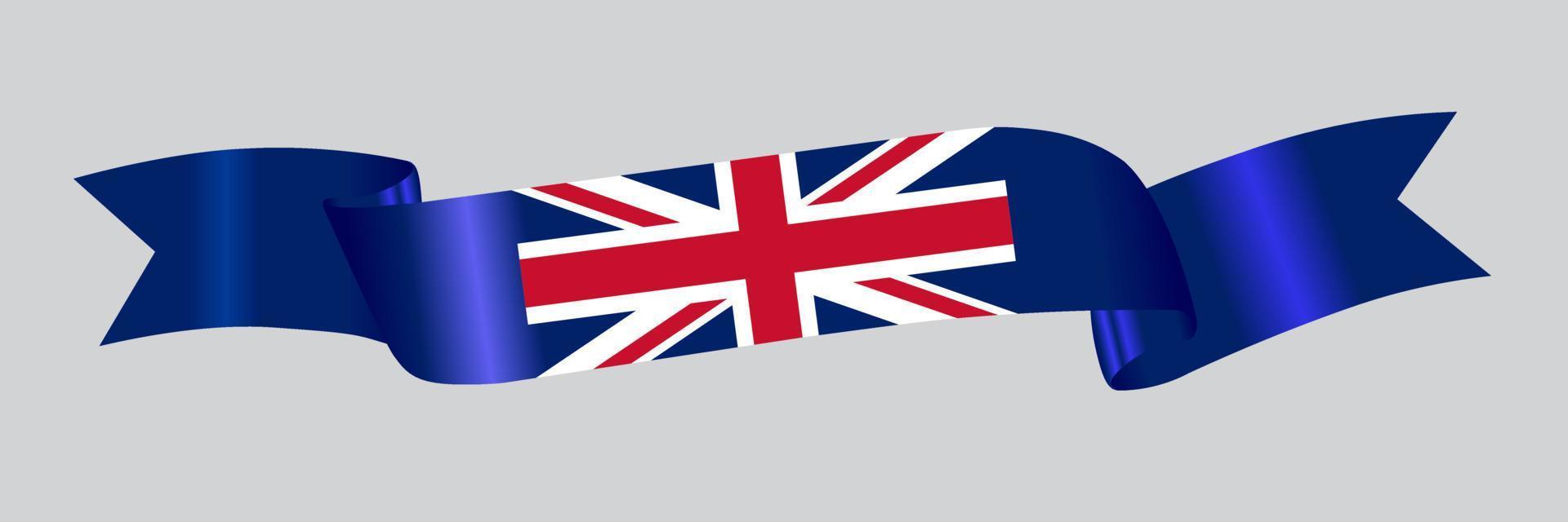 3D Flag of United Kingdom on ribbon. vector