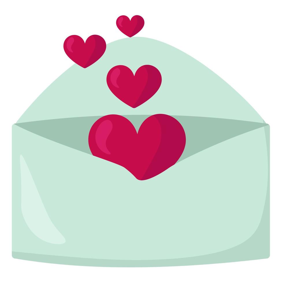 Valentine's day envelope, open envelope with hearts vector