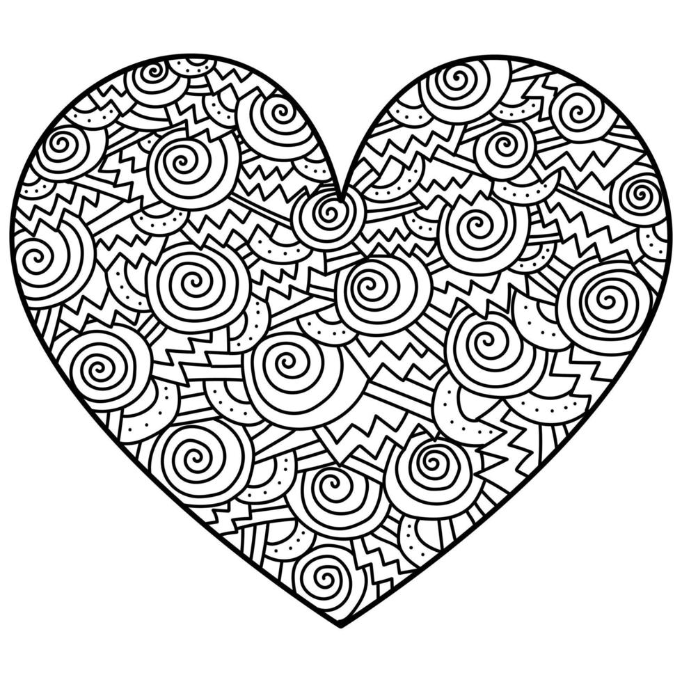 tarjeta de contorno con corazón, página de coloración meditativa del día de san valentín vector