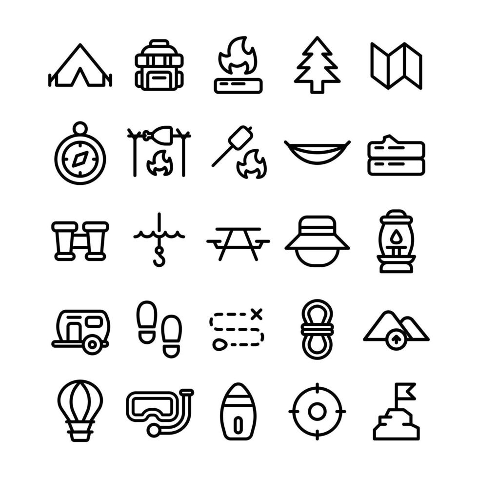 Picnic Icon Set with Outline Style vector