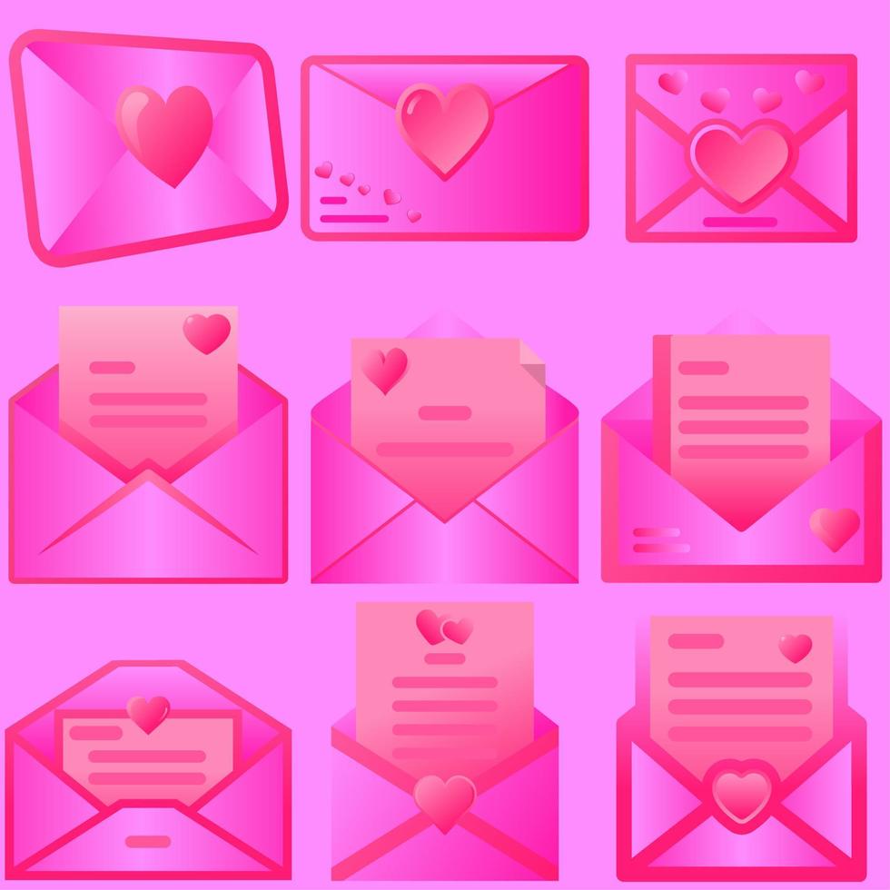 Love letter vector graphic resources collection. Valentine's day letter icon. Shiny gradient pink valentine envelope. Set of valentine letter element design vector illustration