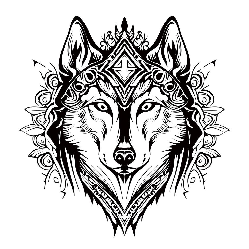 Husky Silhouette Outline Drawing vector