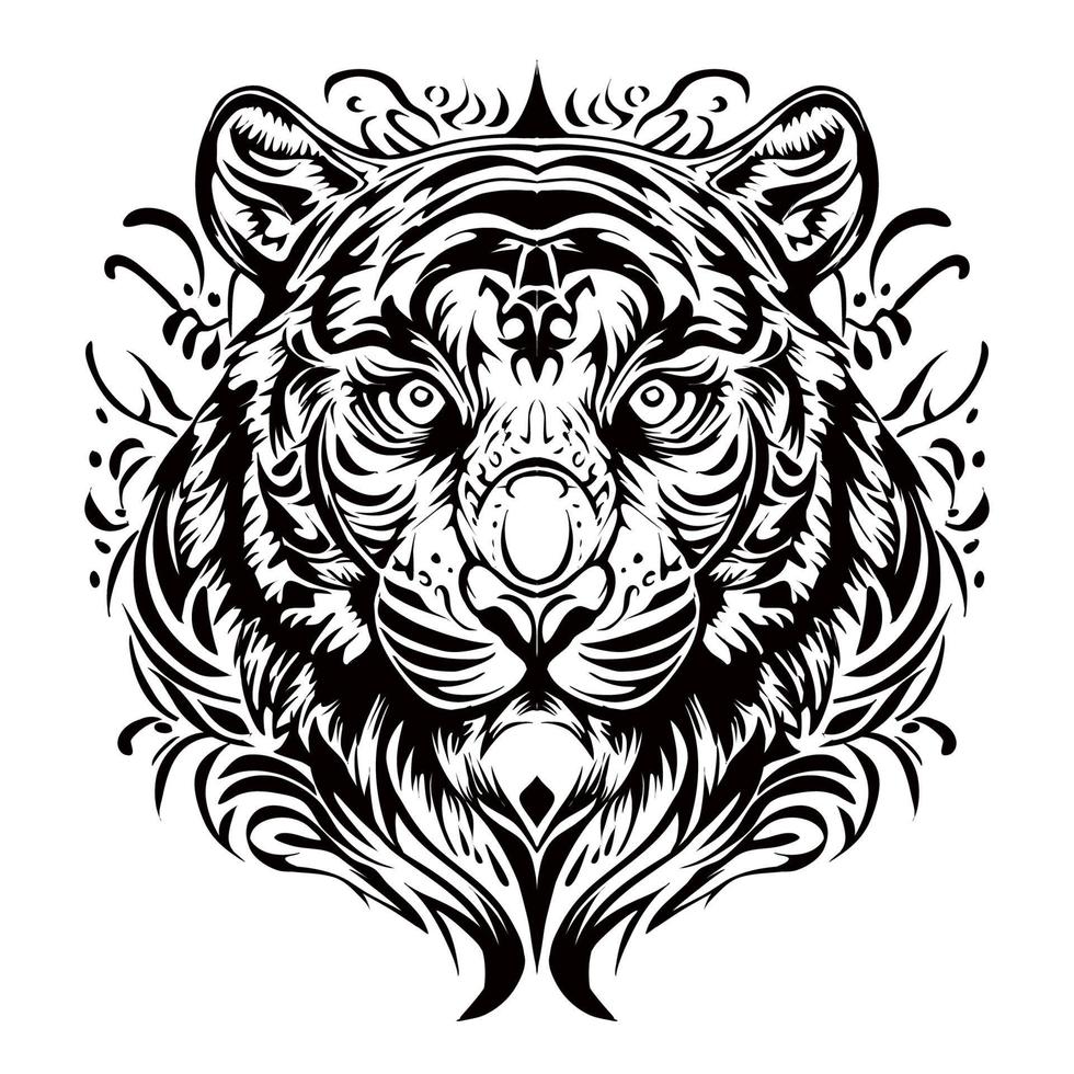 dibujo de contorno de silueta de tigre enojado vector