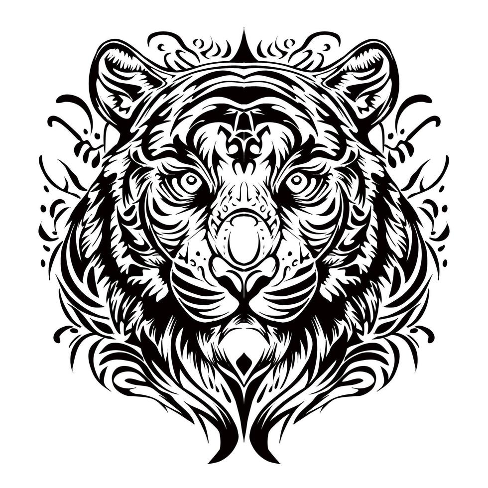 Angry Tiger Silhouette Outline Drawing vector
