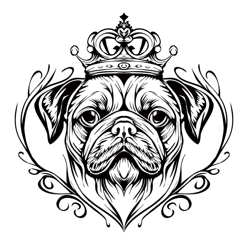 Pug Crown Silhouette Outline Drawing vector
