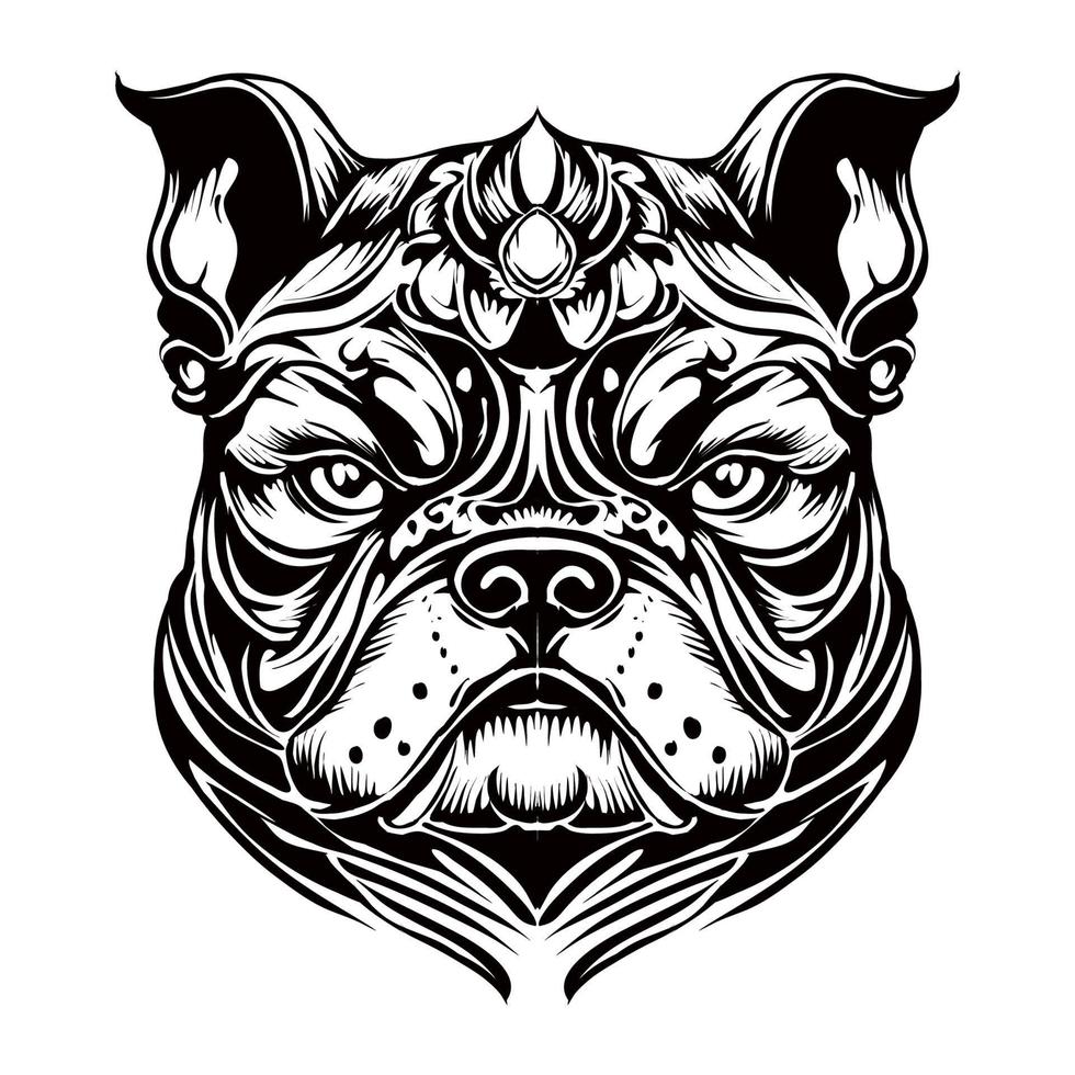 Angry Bulldog Silhouette Outline Drawing vector