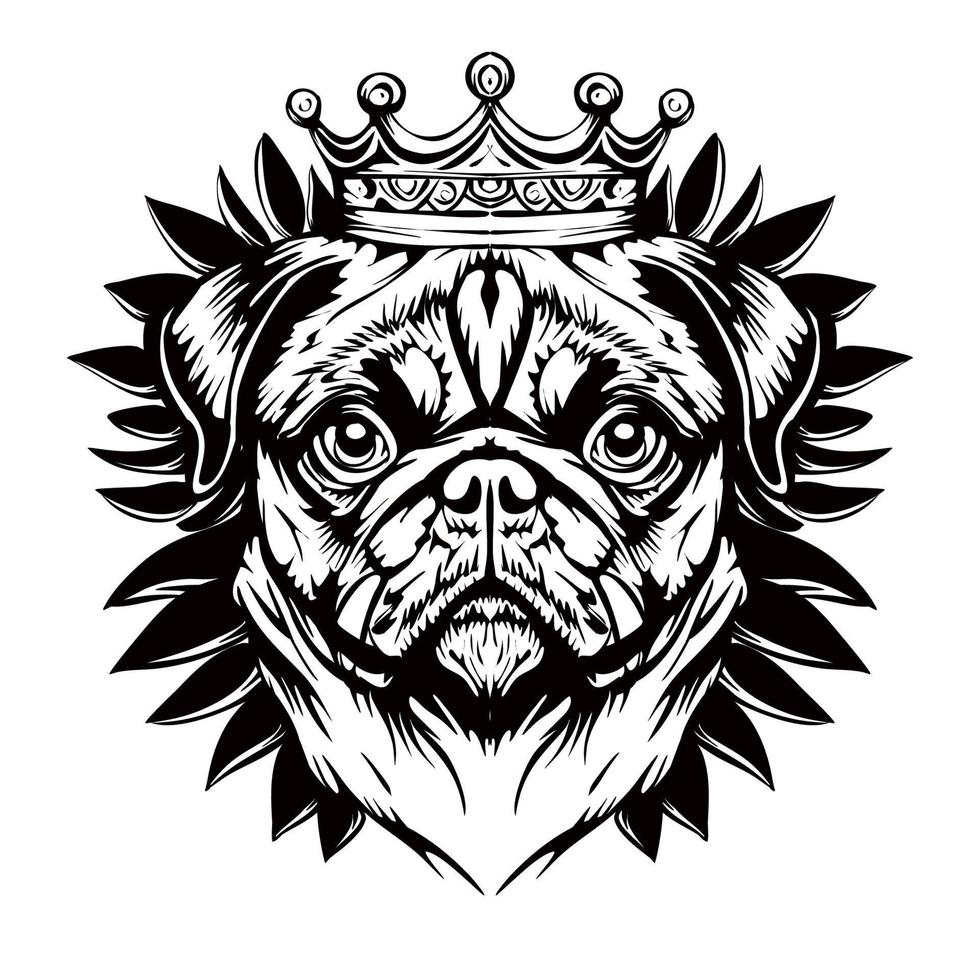 Pug Crown Silhouette Outline Drawing vector