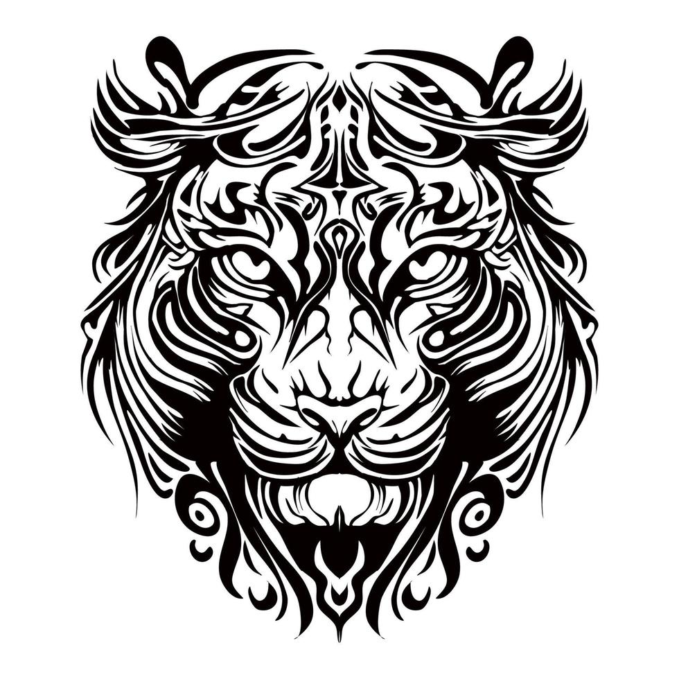 Angry Tiger Silhouette Outline Drawing vector