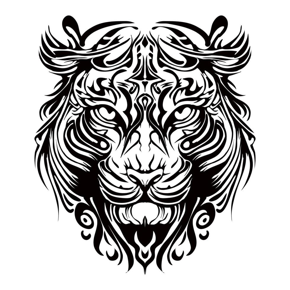 Angry Tiger Silhouette Outline Drawing vector