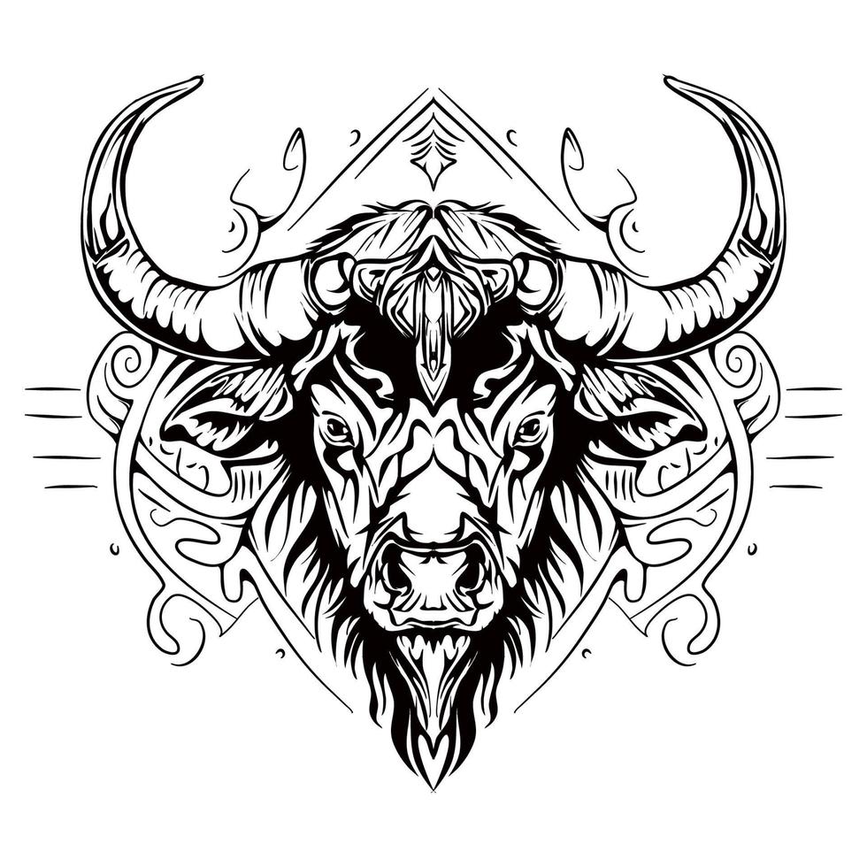 Buffalo Silhouette Outline Drawing vector