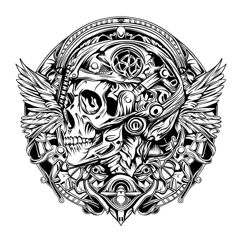 dibujo de esquema de silueta de alas marinas de cráneo vector