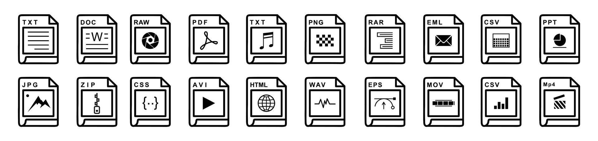 Big Collection of vector icons, file extensions diverse icons set - A set of computer files and software icons stock vector