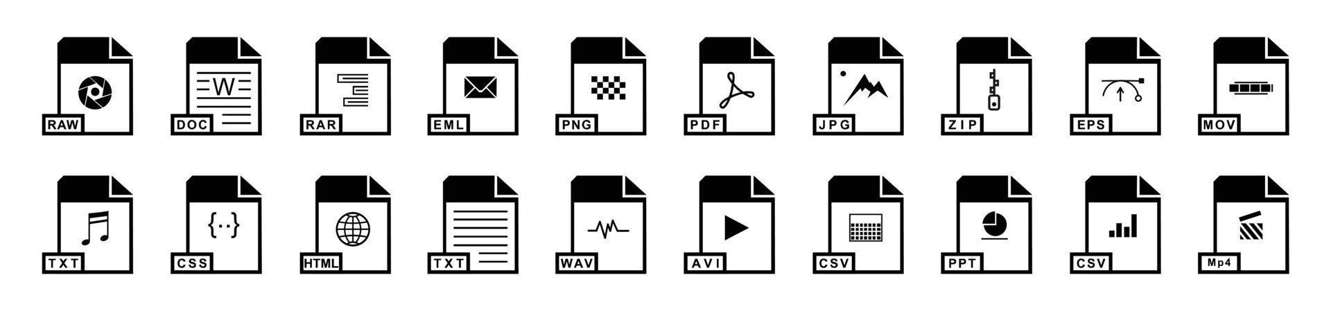 Big Collection of vector icons, file extensions diverse icons set - A set of computer files and software icons stock vector