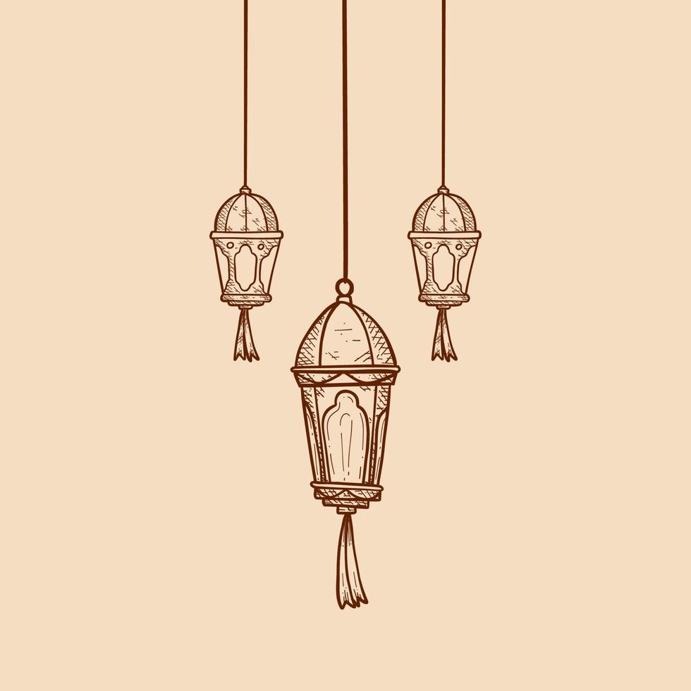 Ramadan lantern lights hanging sketch hand drawing style illustration vector design element