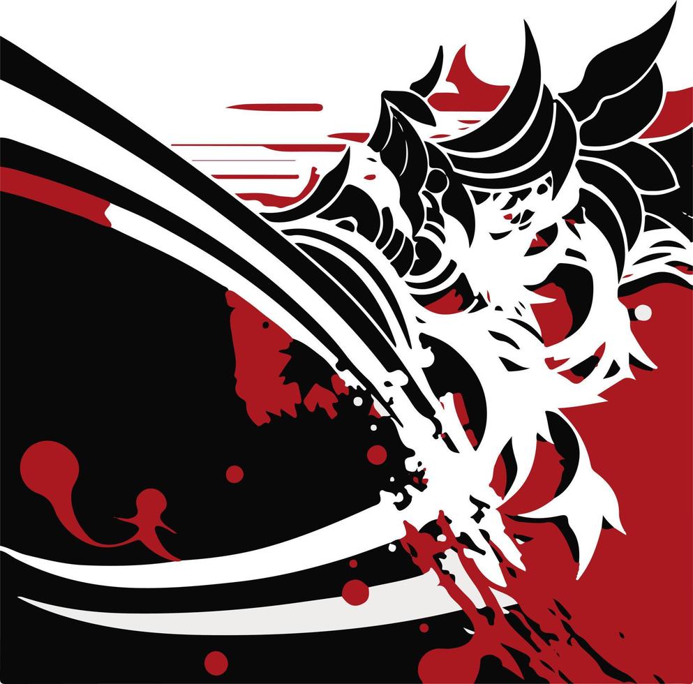 abstraction of red and black figures in Japanese style vector