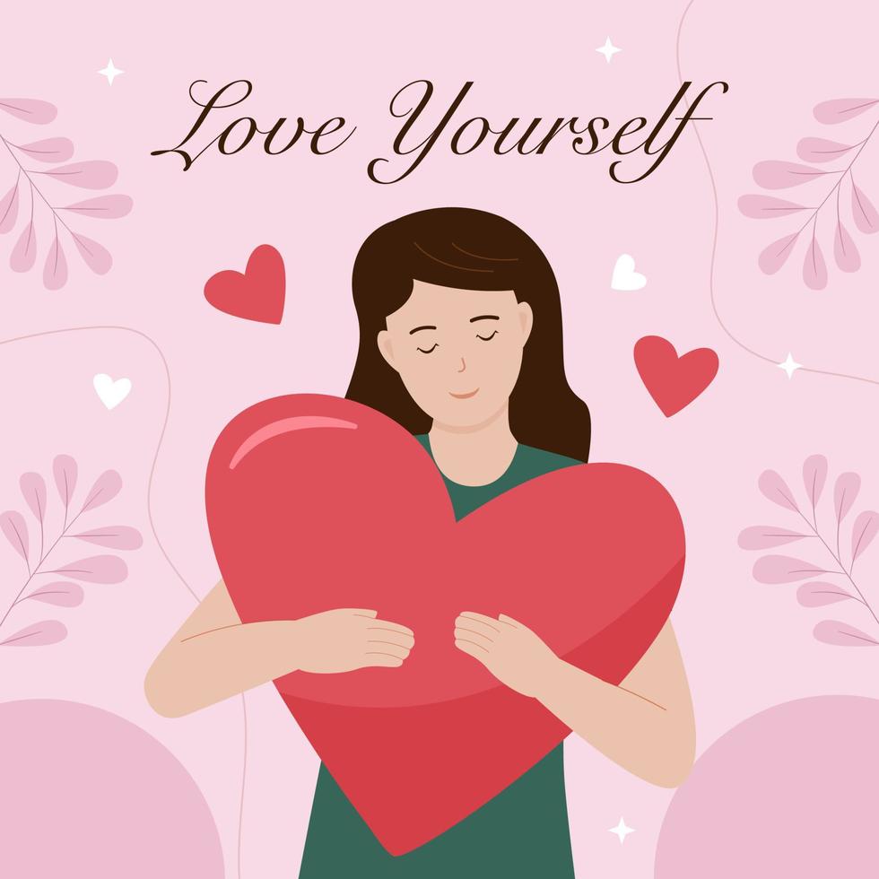 Vector illustration of woman hugs a big heart