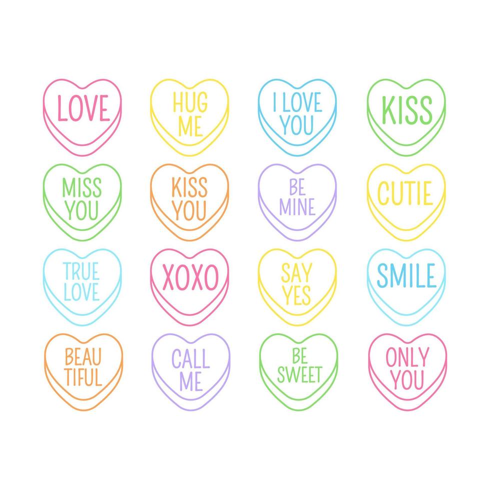 Conversation hearts Valentines Day rainbow candy sweets love blank frame icon vector