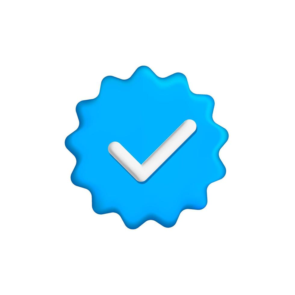 3d vector realistic render ui element approved  blue round circle sparkle star shape tick check mark,  complete, ok icon  design