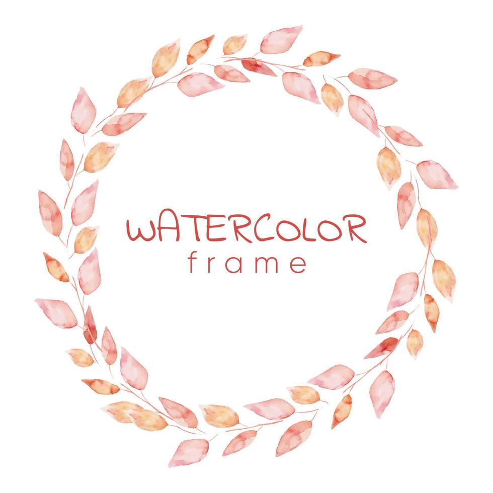 Herbal minimalistic vector frame. Hand painted red watercolor leaves on white background. Natural card design. All elements are isolated and editable.