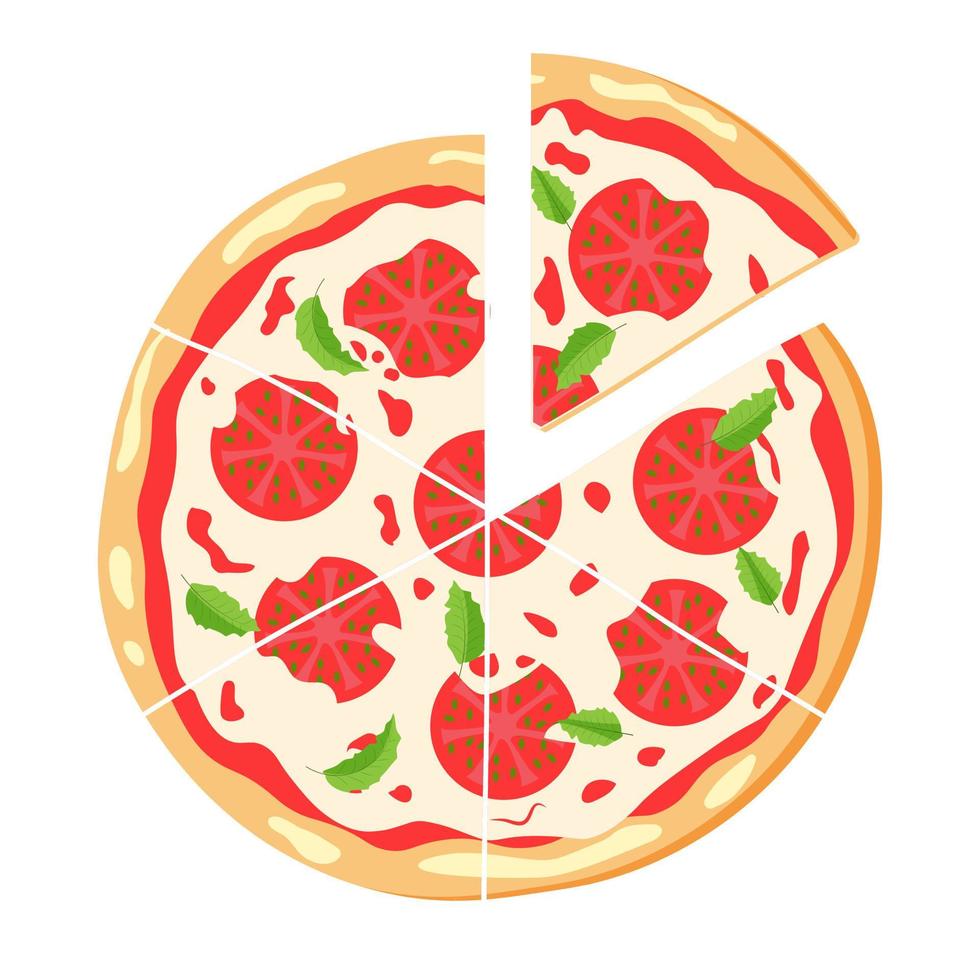 Delicious margarita pizza. Fast food Illustration. Vector EPS10