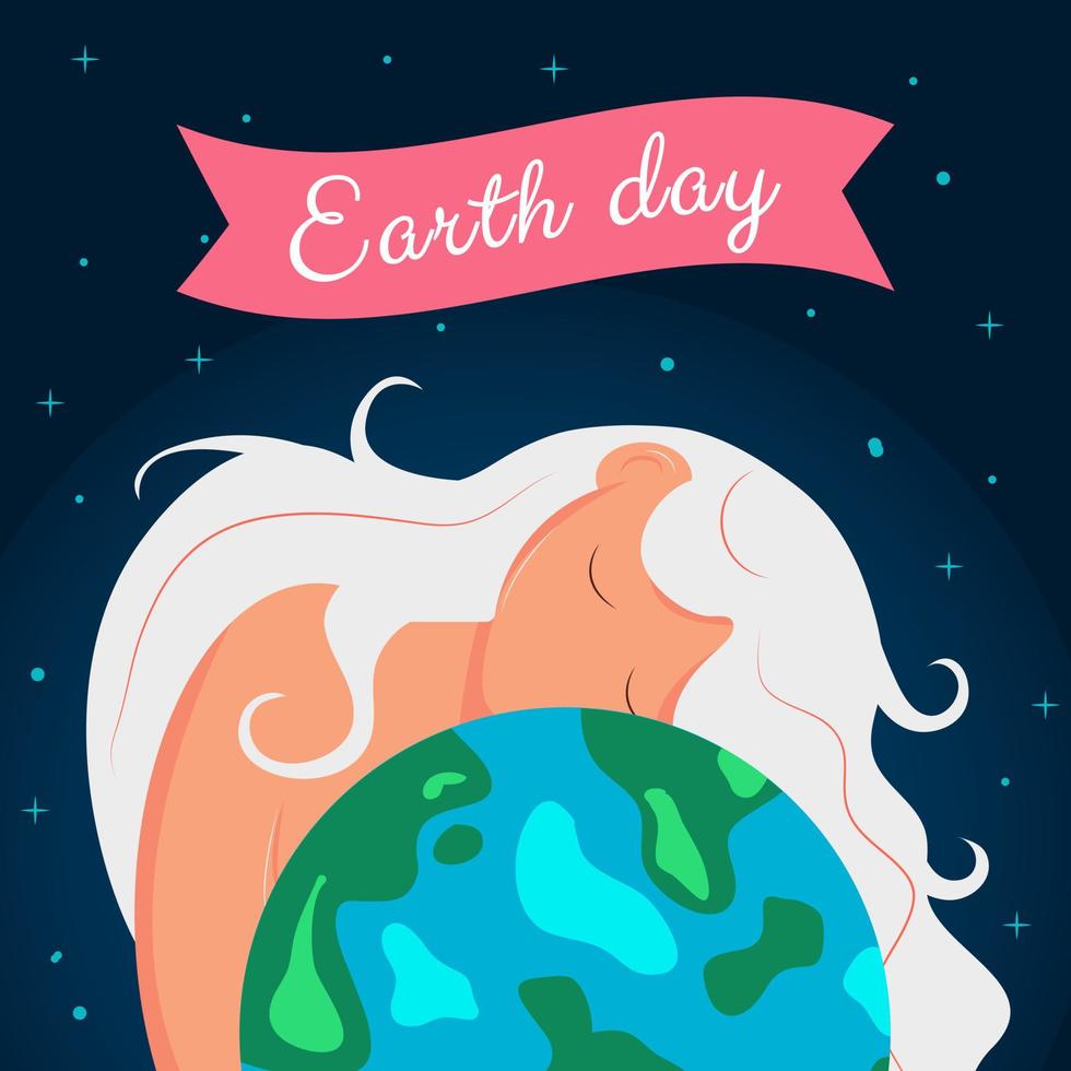 feliz cartel del día de la tierra con mujeres. ilustración de una pancarta feliz del día de la tierra, para la celebración de la seguridad ambiental vector