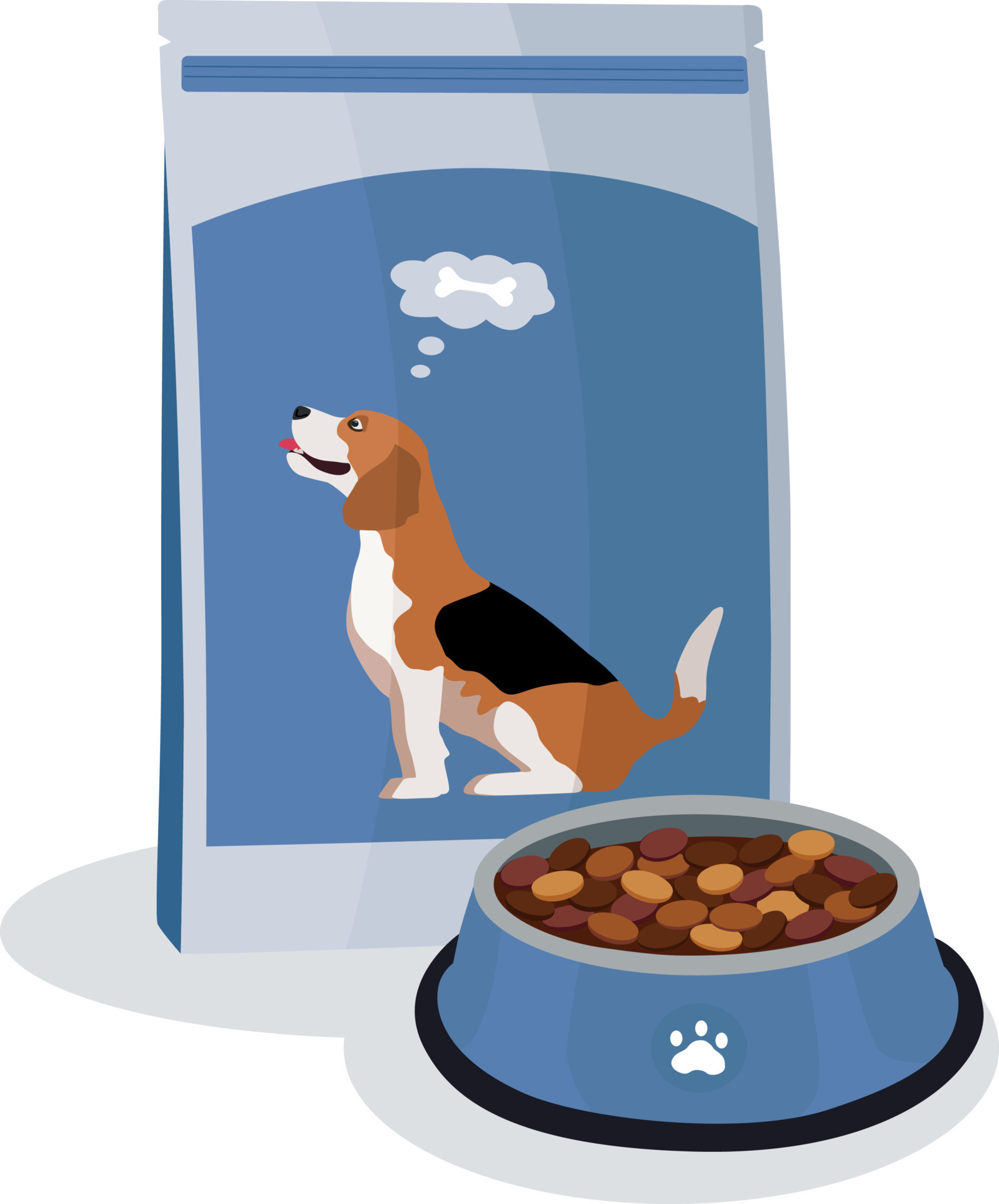 Dog bowl icon, dog food and water bowl isolated on white background.  Vector, cartoon  and dog food. Cartoon pet feed containers  or packs. Home animals wet and dry meal. Round feeders.