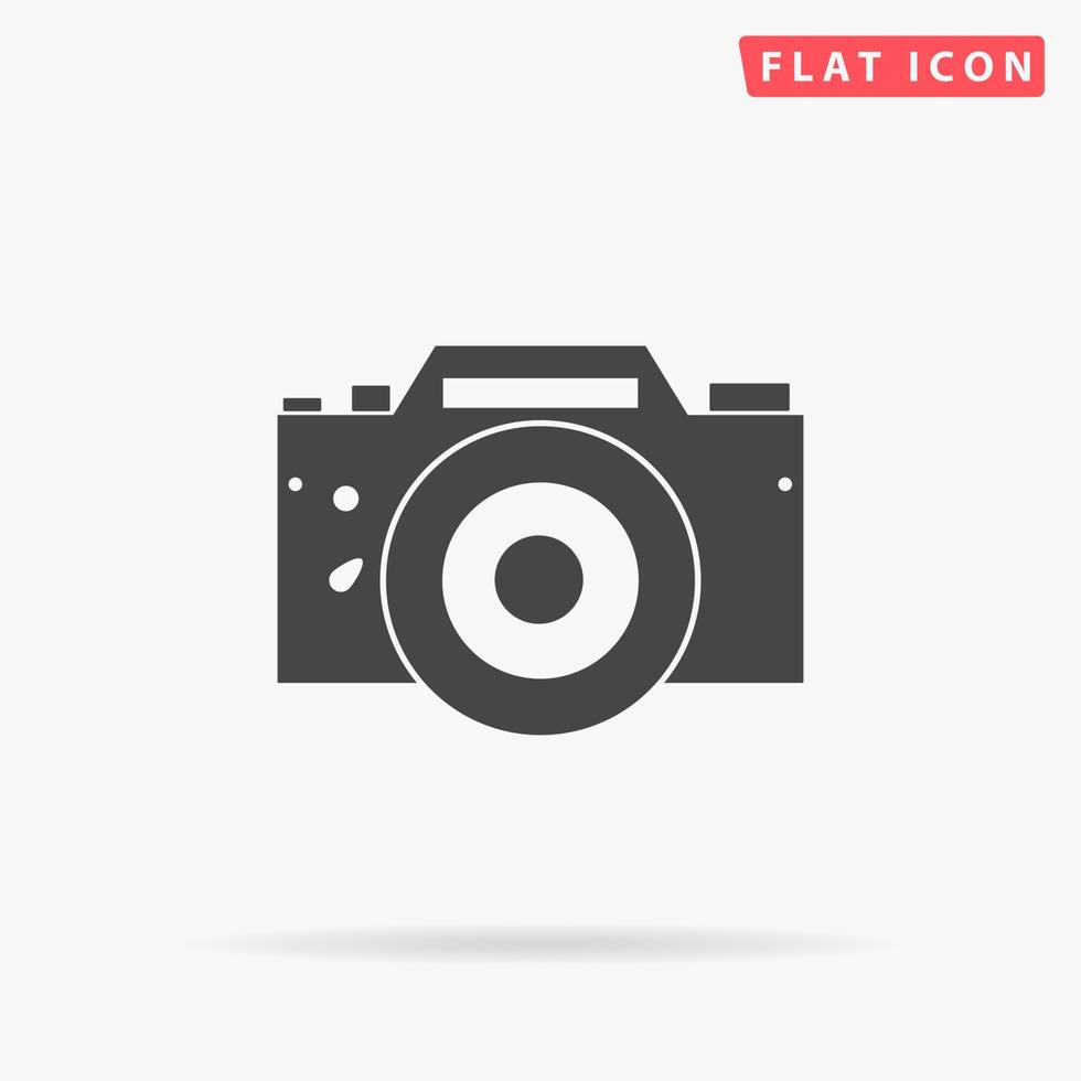 Digital photo camera Simple flat black symbol with shadow on white background. Vector illustration pictogram