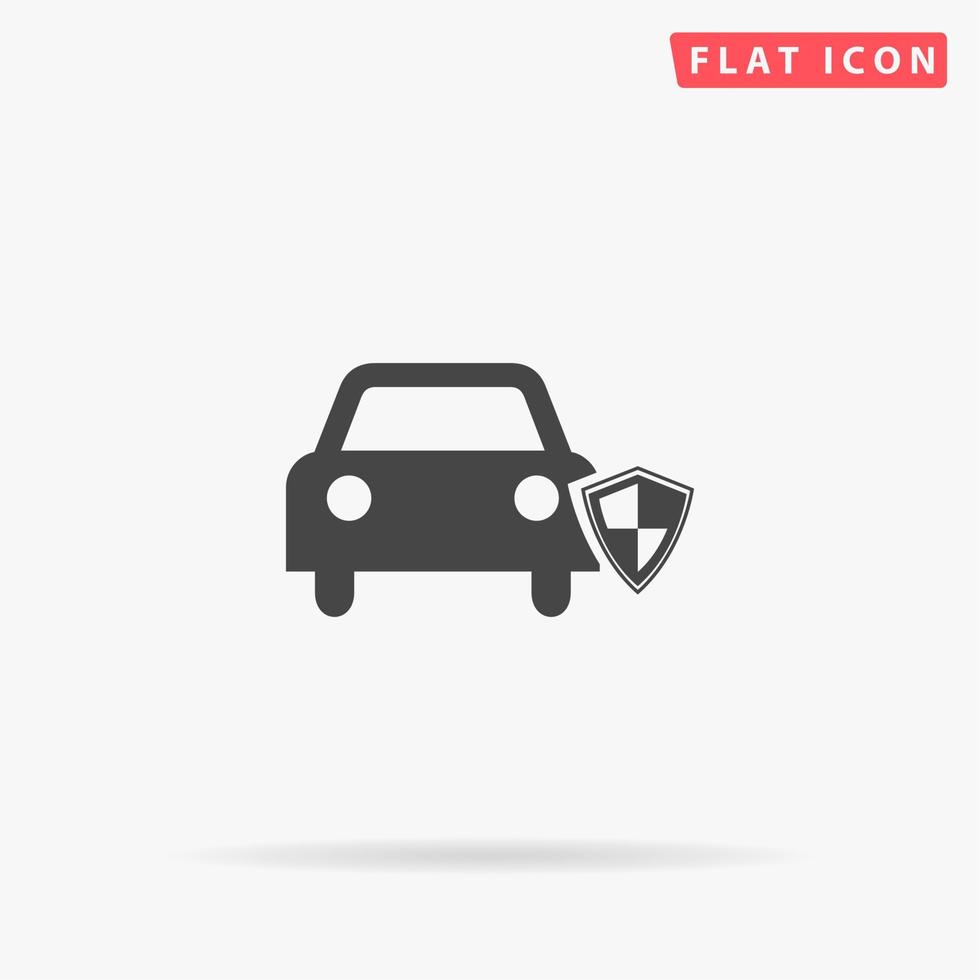 Protect car. Simple flat black symbol with shadow on white background. Vector illustration pictogram