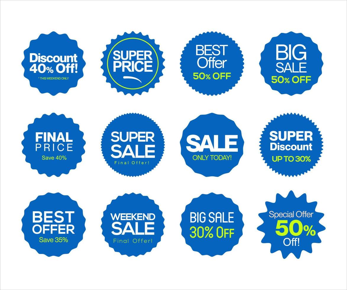 Collection of blue super sale and premium quality badge stickers and tags vector