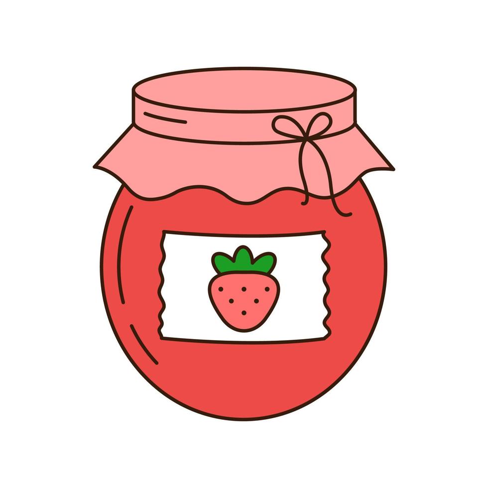 Strawberry jam jar doodle icon. vector