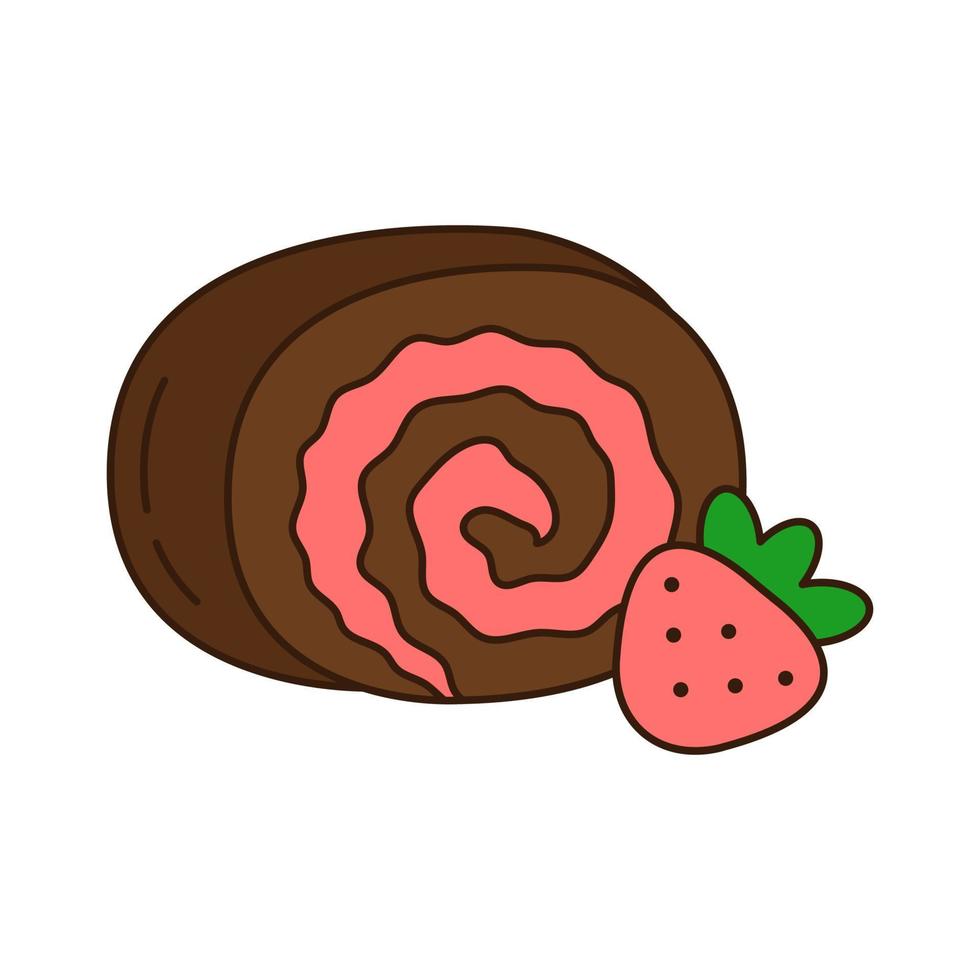 Strawberry chocolate roll doodle icon. vector