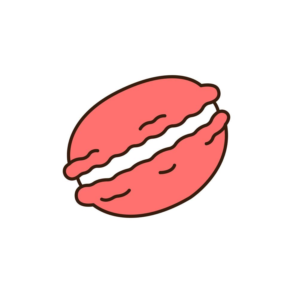 Pink macaroon dessert doodle icon. vector