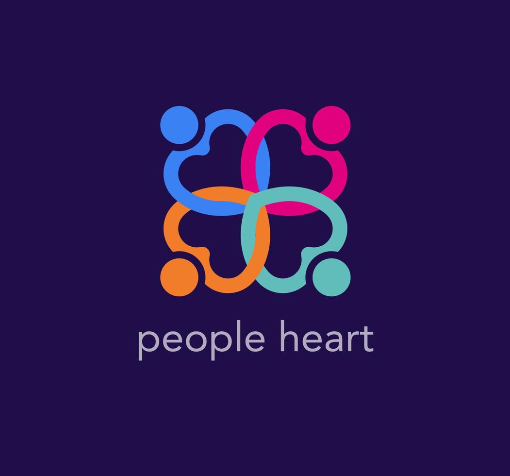 Intertwining Heart family logo. Unique color transitions. people logo template. vector