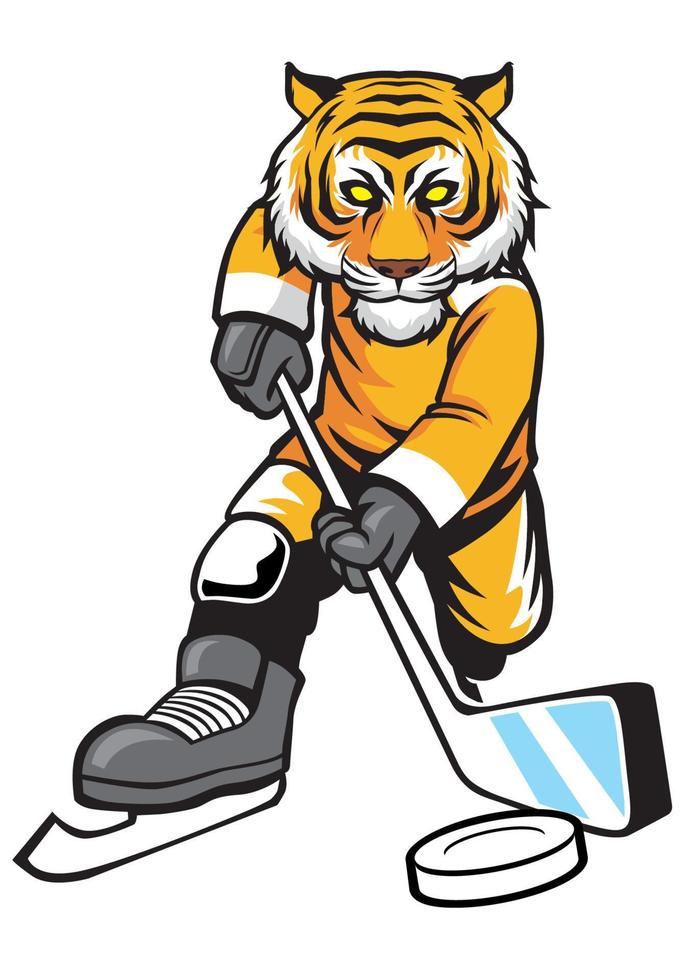 tigre jugando hockey sobre hielo vector