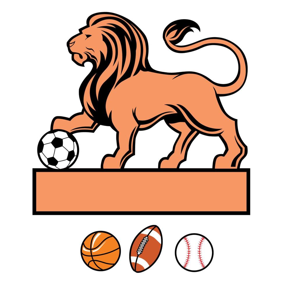 lion standing with various of sport ball vector