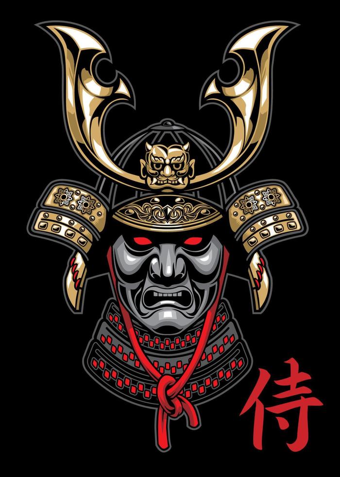 samurai helmet in detailed japanese word means samurai vector
