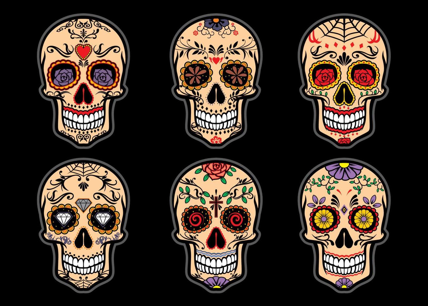 Sugar skull day of the dead set vector