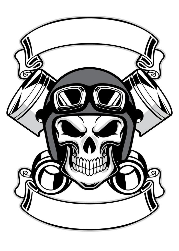 skull wearing retro motorbike helmet vector