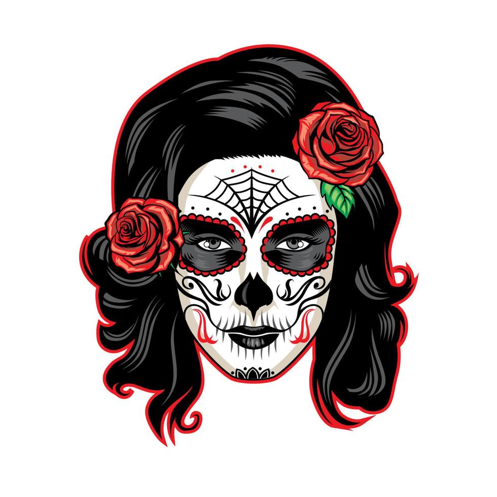 day of the dead girl with sugar skull makeup vector