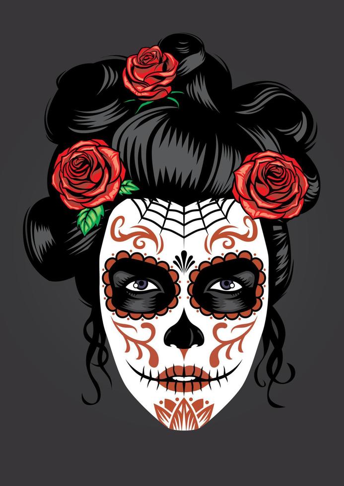 day of the dead girl make up vector