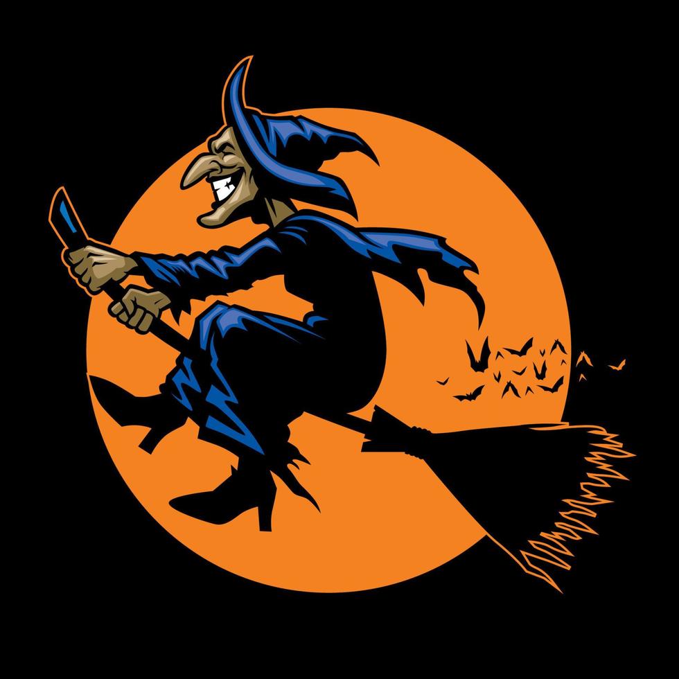 Witch ride a flying broomstick vector