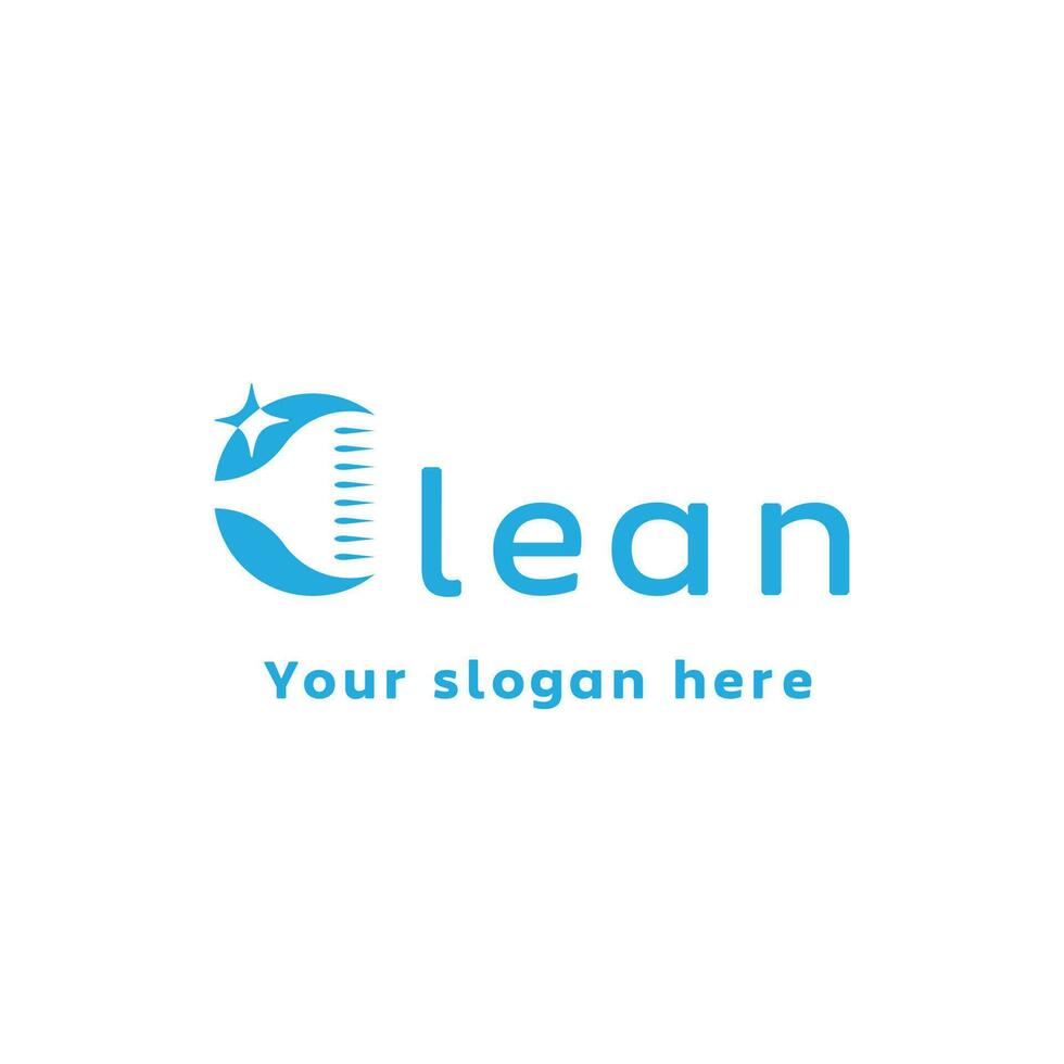 Clean lettering logo design illustration. Cleansing brush symbol. vector blue pictogram idea. Isolated background.