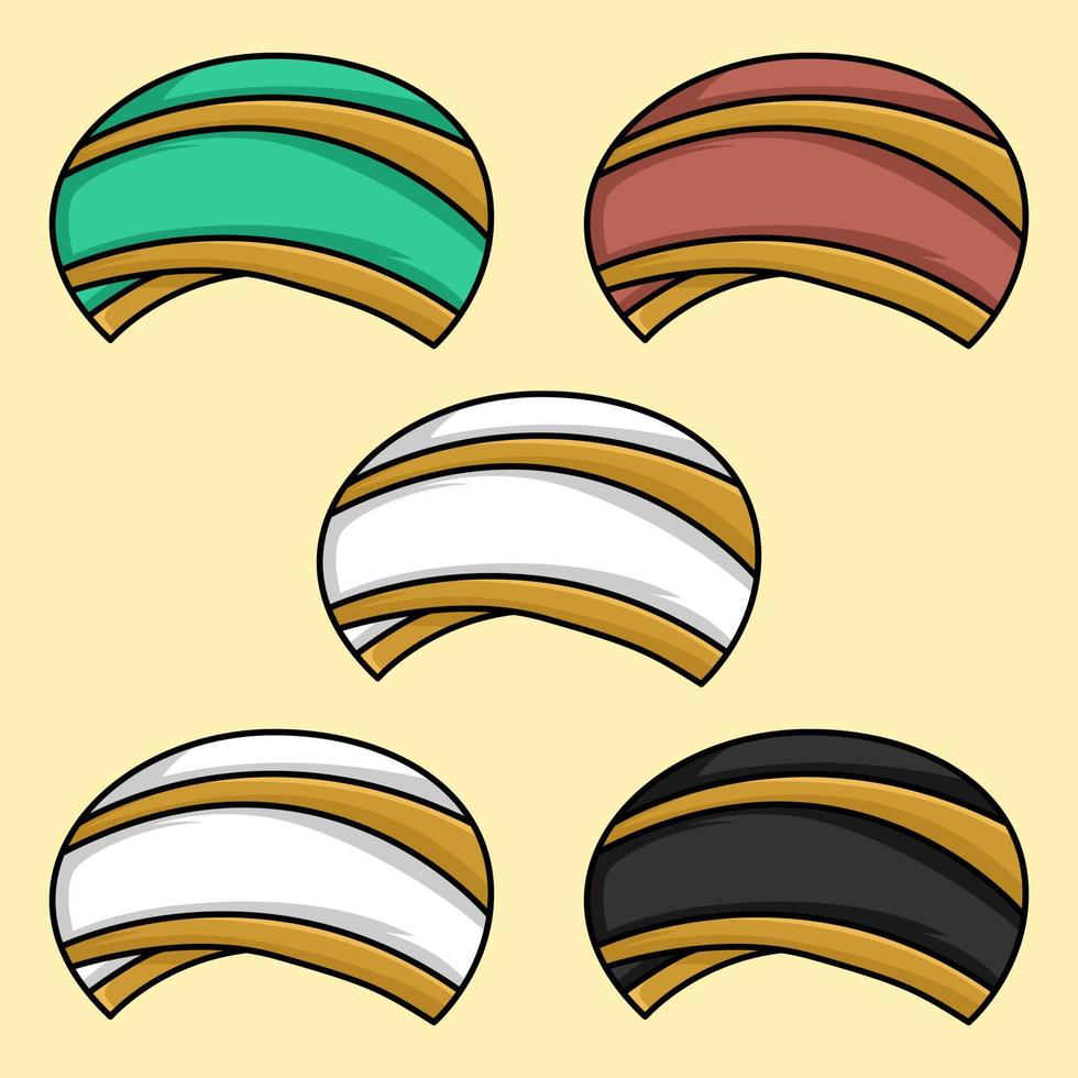 ilustración de una cubierta de cabeza árabe o sombrero con una variedad de hermosas opciones de color vector