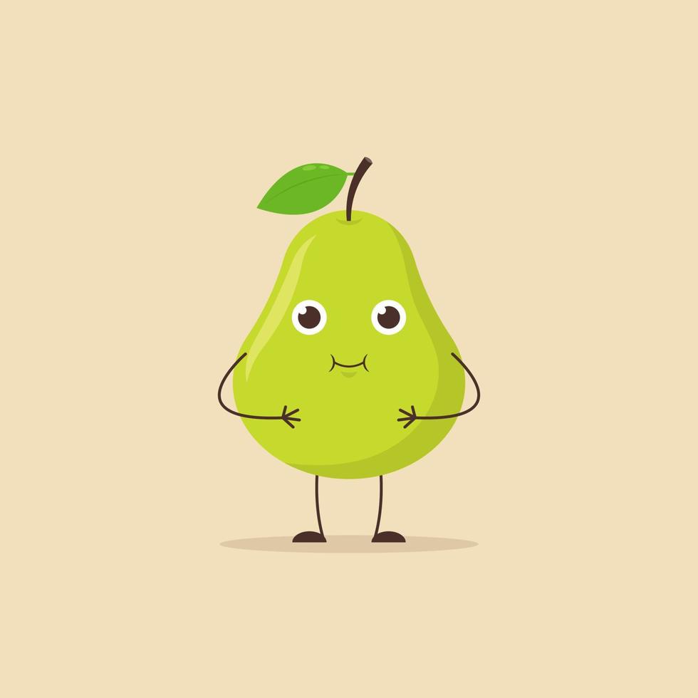 Vector illustration of fruit cartoon concept, cute green pear character.