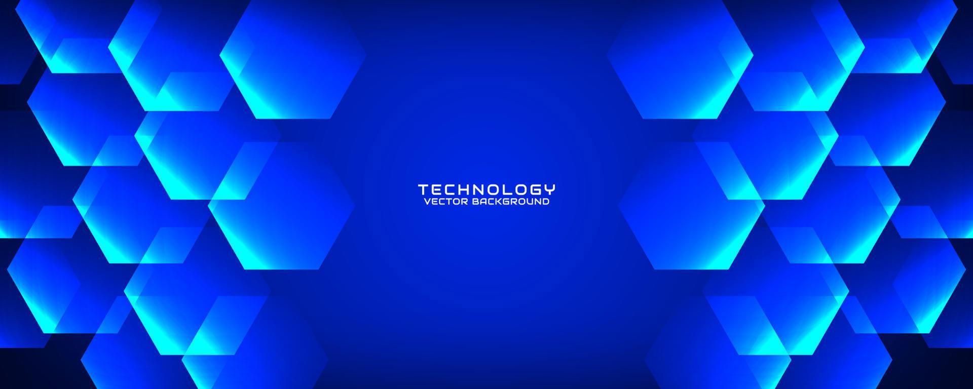 Capa de superposición de fondo abstracto de tecnología azul 3d en espacio oscuro con decoración de efecto de hexágonos. concepto de estilo de recorte de elemento de diseño gráfico para banner, volante, tarjeta, portada de folleto o página de inicio vector