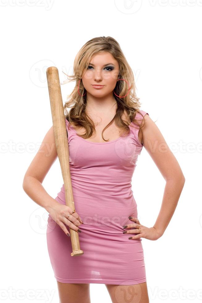 Portrait of beautiful young woman with a bat photo