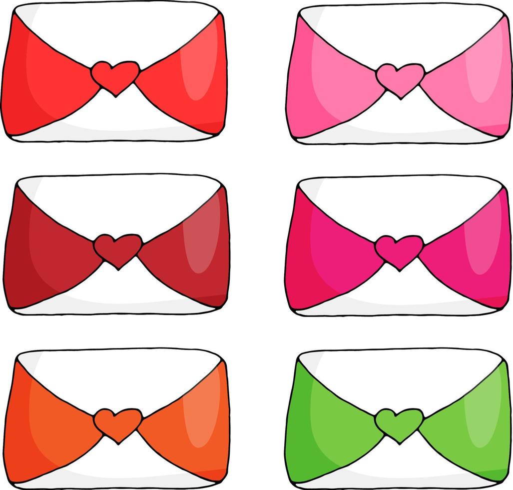 set of colorful holiday envelopes with heart vector
