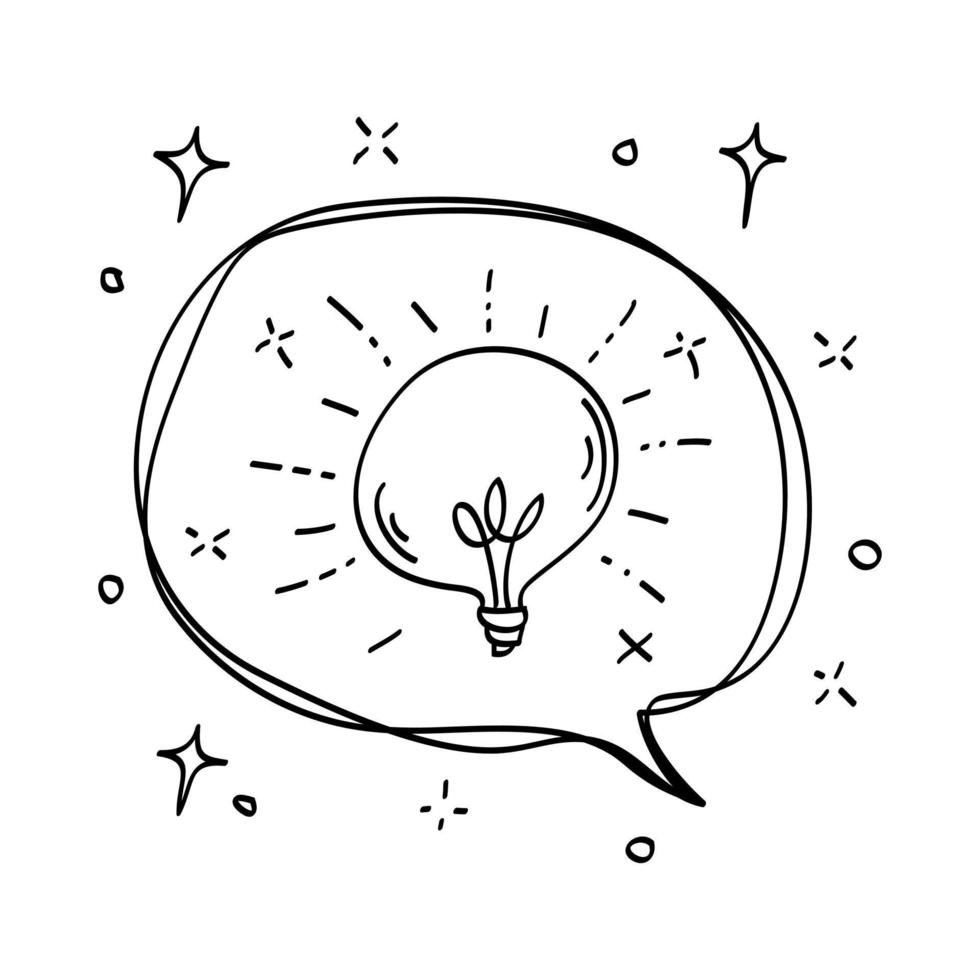 Hand drawn light bulb and speech bubble. idea concept with lightbulbs vector doodle illustration