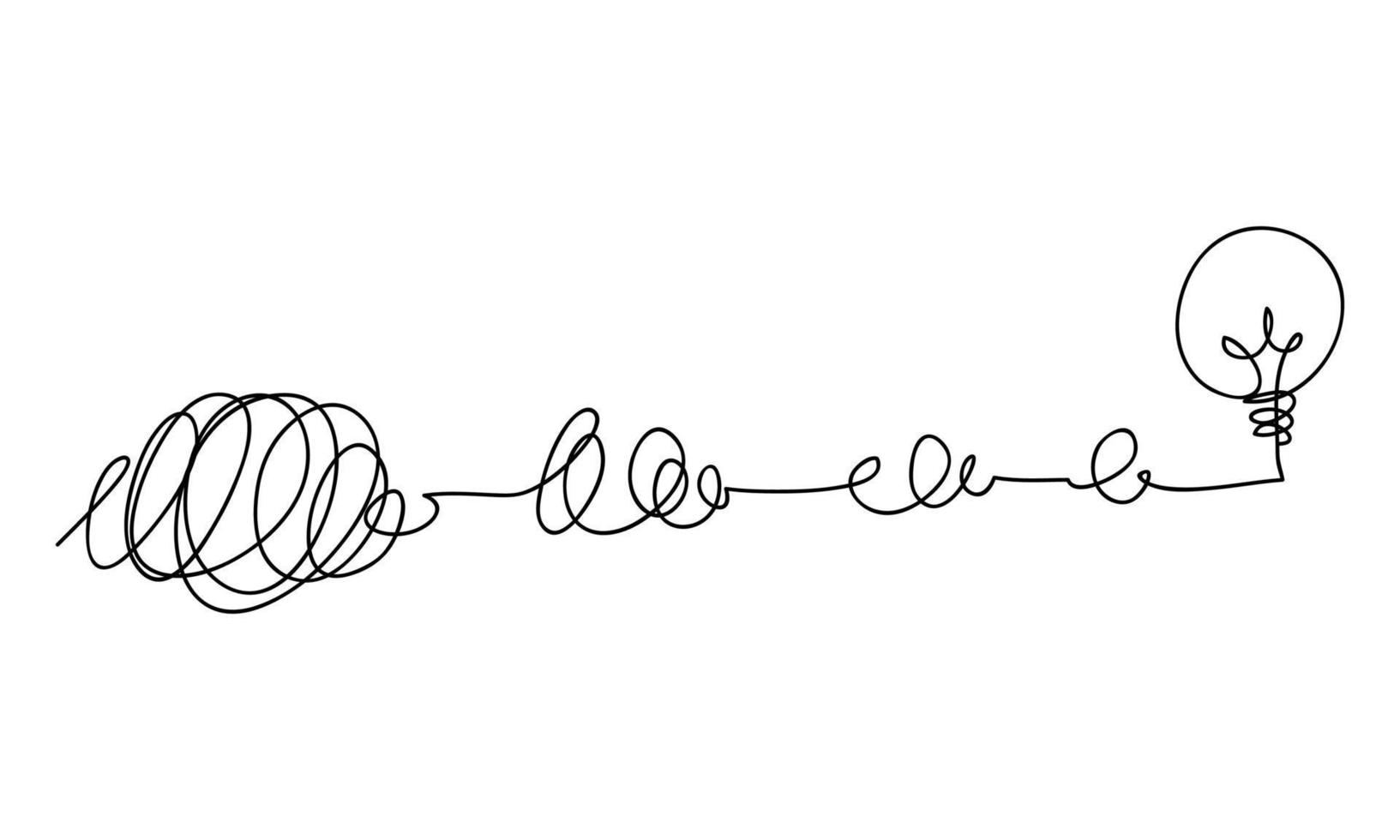 scribble line doodles. the concept of transition from complicated to simple with bulb lamp, isolated on white background. vector illustrations