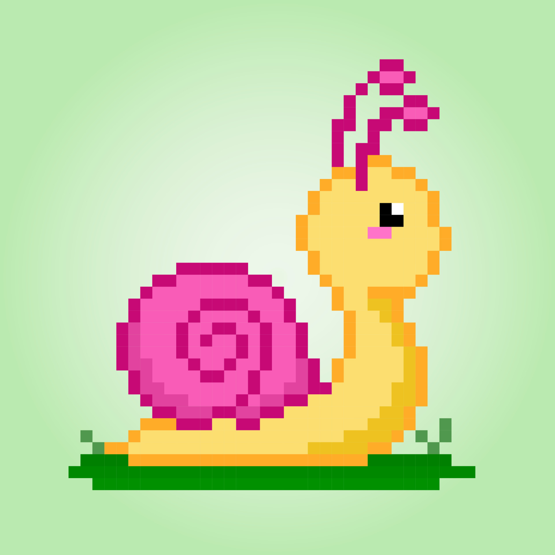 8 bit pixel of snail. Animal pixel for game assets and cross stitch